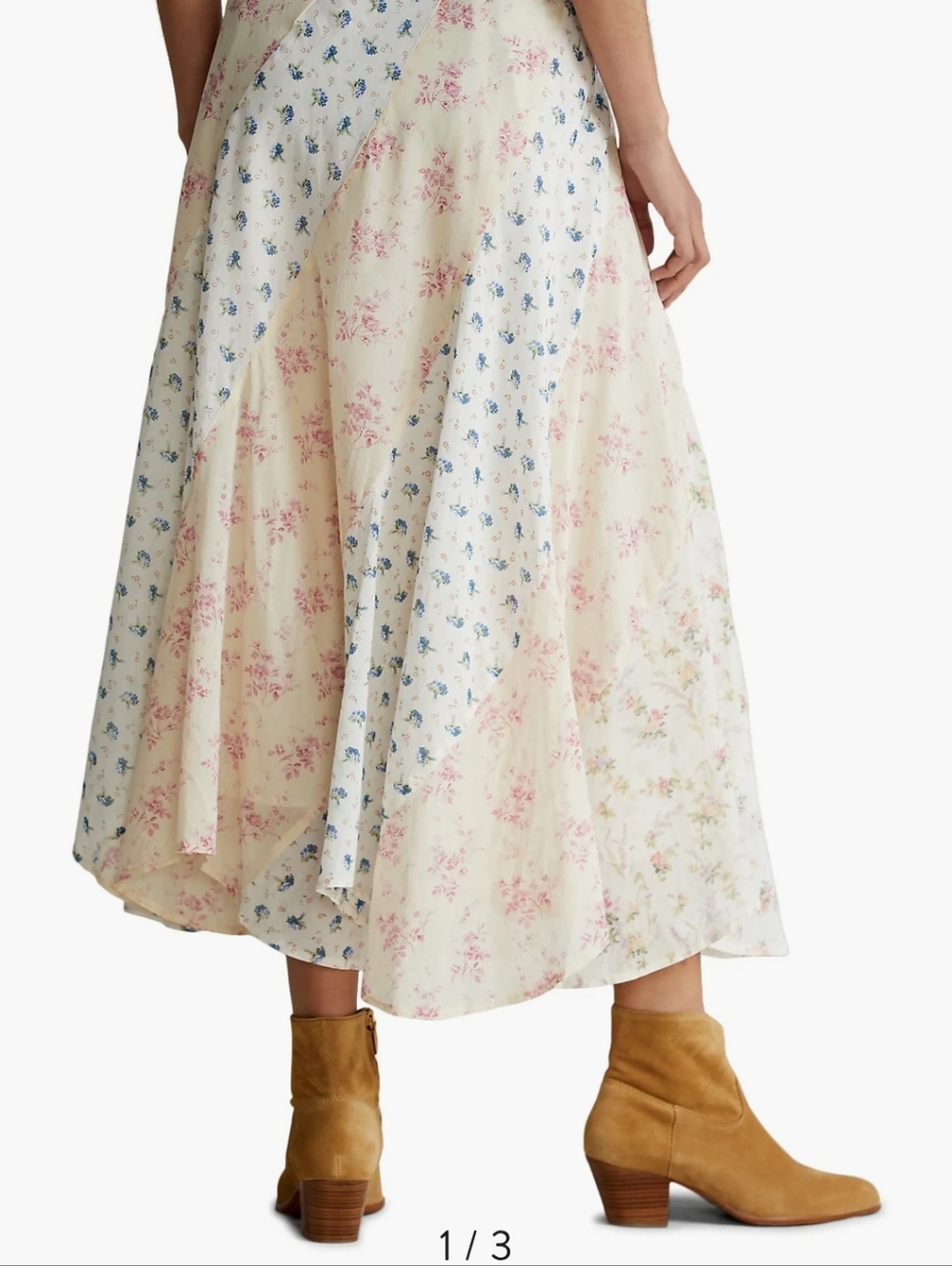 Polo Ralph Lauren Patchwork Quilt Floral Cream Maxi Skirt with Soft Pink Print - Picture 2 of 15